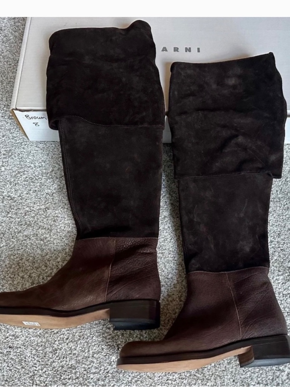 Marni Archival Y2K Chocolate Brown Suede Leather Fold Over Tall Boots 38 - Picture 2 of 10